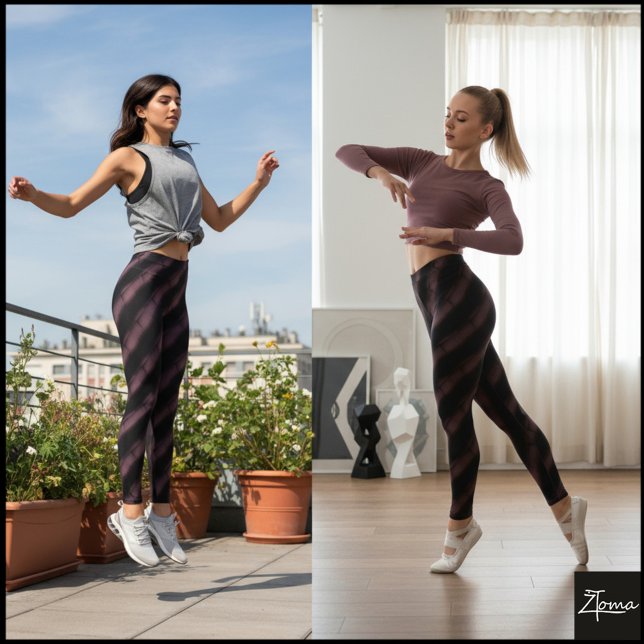 Deep Mauve Black Diagonal Tufted Stripe Leggings (Von Creator hochgeladen)