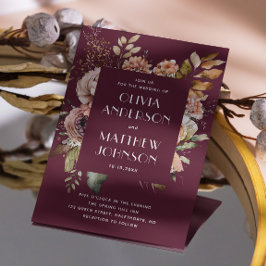 Deep Merlot Wedding | Floral Burgundy Plum QR Code Einladung