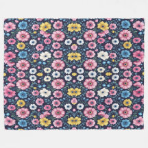 Deep Mitternacht Blumengarten Muster Sherpa Blanke