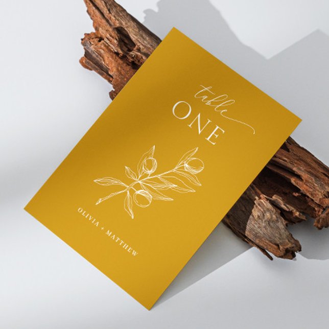 Deep Mustard Yellow Olive Wedding | Eleganter Fall Tischnummer (Von Creator hochgeladen)