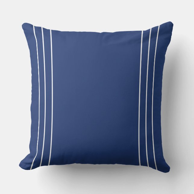 Deep Navy Blau mit dünnen weißen Streifen Kissen (Vorderseite)