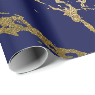 Deep Navy Blue Gold Marble Shiny Glam Geschenkpapier
