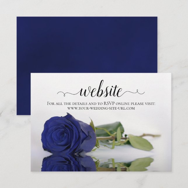 Deep Navy Blue Rose Elegante Wedding Website Begleitkarte (Vorne/Hinten)