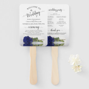 Deep Navy Blue Rose Elegantes Hochzeitsprogramm Fächer