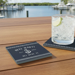 Deep Navy Blue   Rustikaler Name des Ankerboots Glasuntersetzer