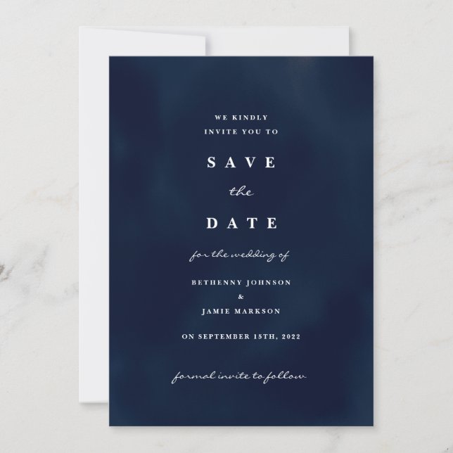 Deep Navy Blue Save the Date Einladung (Vorderseite)