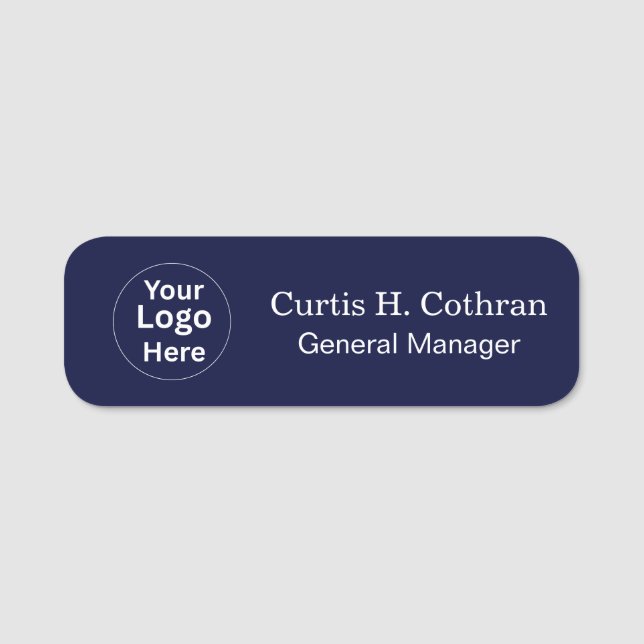 Deep Navy Blue & White Name Tag Design Namensschild (Vorderseite)