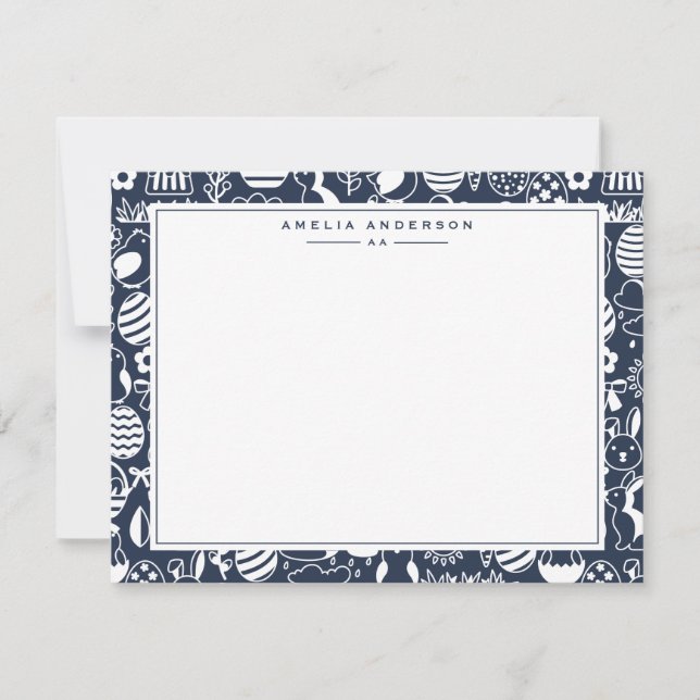 Deep Navy Easter Egg Frame Note Card Einladung (Vorderseite)
