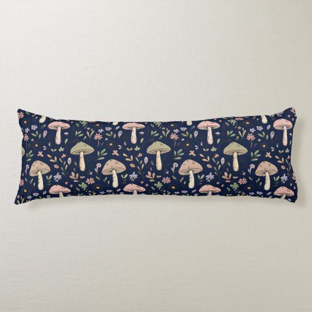 Deep Navy Fungi Seamless Moody Dark Academia Seitenschläferkissen (Vorderseite)
