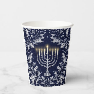 Deep Navy Menorah William Morris Pattern Pappbecher