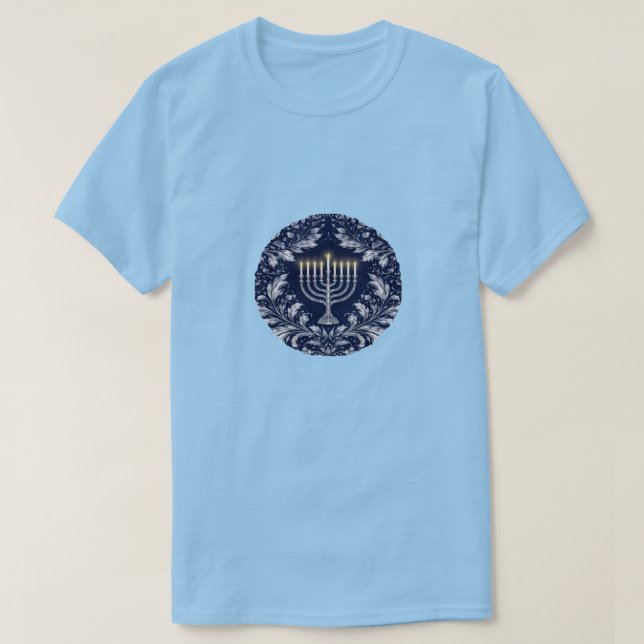 Deep Navy Menorah William Morris Pattern T-Shirt (Design vorne)