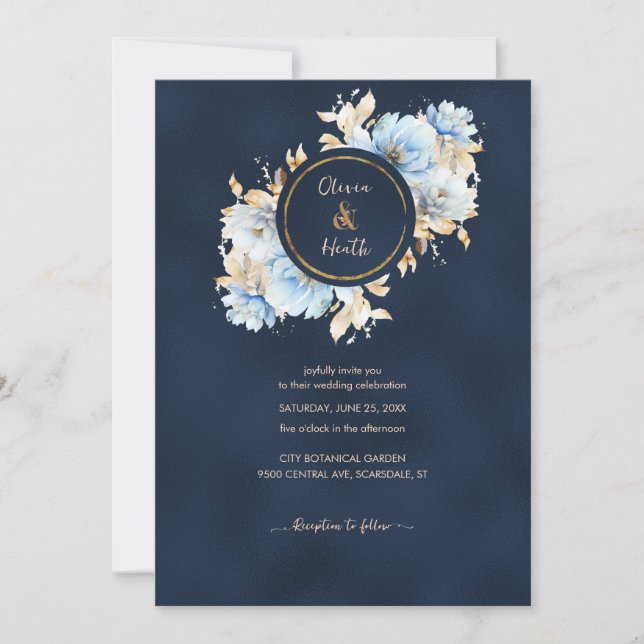 Deep Navy und Ice Blue Wedding Einladung (Vorderseite)