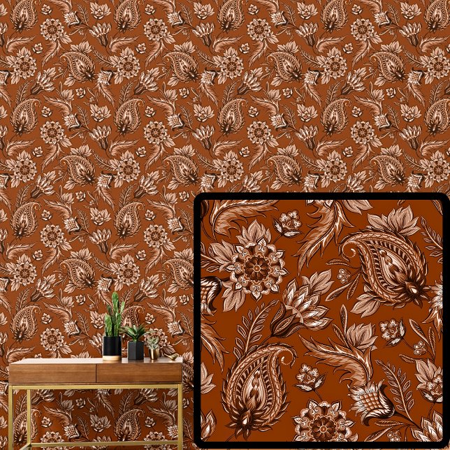 Deep Orange Brown Red Floral Paisley Elegant Tapete (Von Creator hochgeladen)