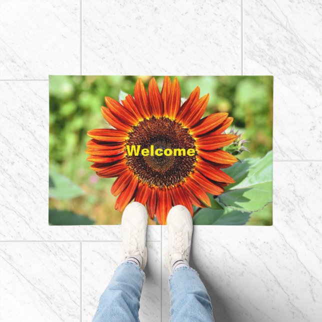 Deep Orange Sunflower Welcome Mat Fußmatte (Indoor)