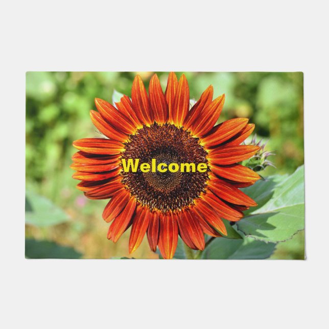 Deep Orange Sunflower Welcome Mat Fußmatte (Vorderseite)