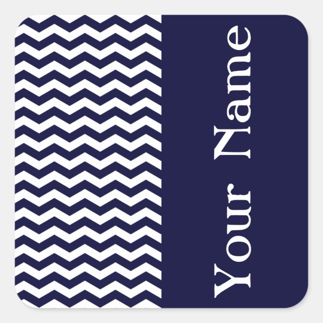 Deep Pacific Blue Wave Zickzack mit Namen Quadratischer Aufkleber (Vorderseite)
