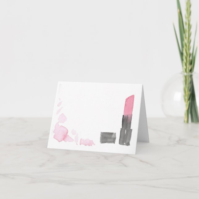 Deep-Pink-Aquarellfarben-Lipstick-Karte Karte (Vorderseite)