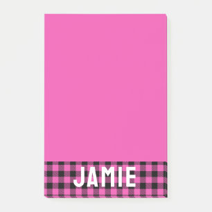 Deep Pink Buffalo Karo Weißer Name Post-it Klebezettel