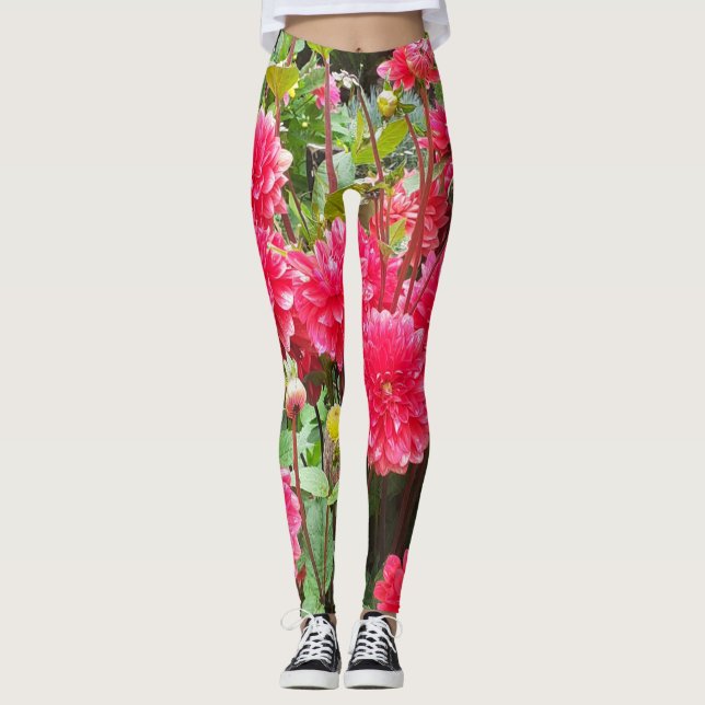 Deep Pink Dahlias Leggings (Vorderseite)