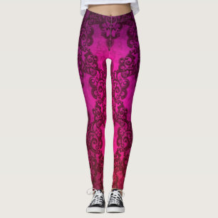 Deep Pink Extravagant Damask Boho Style Leggings