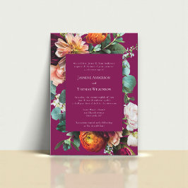 Deep Pink Floral Botanical Wedding Invitation Einladung