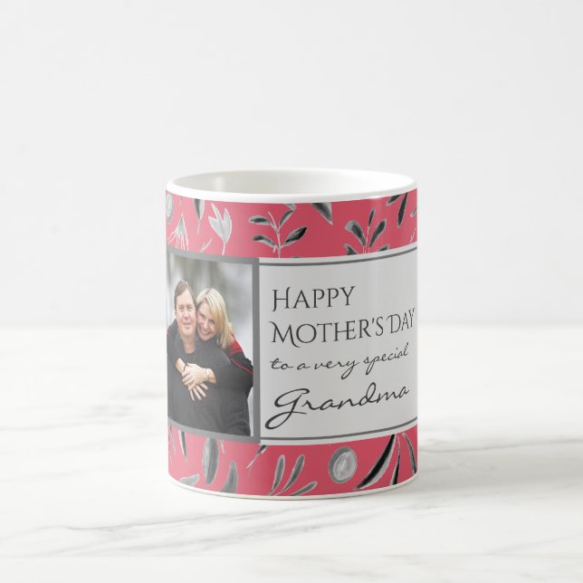 DEEP PINK Floral Custom GRANDMA Foto Kaffeetasse (Mittel)