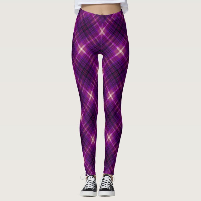 Deep Pink Lila Modern Tartan Leggings (Vorderseite)
