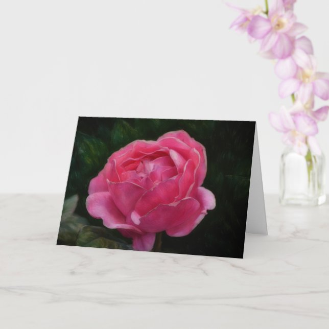 Deep Pink Rose Dramatisierte Kunstrasenkarte Karte (Orchidee)