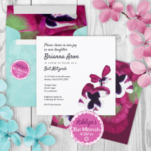 Deep Pink Stiefmütterchen Bat Mitzvah Einladung
