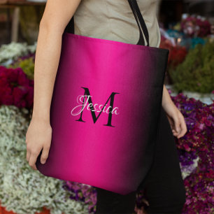Deep Pink und Black Ombre Elegante Monogram Tasche
