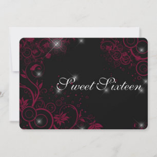 Deep Pink und Black Sparkle Stars 16 . Geburtstag Einladung