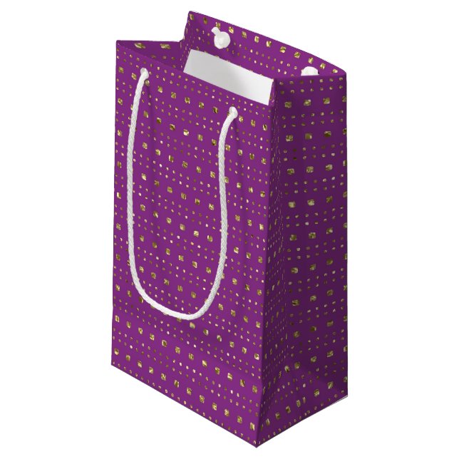 Deep Pink und Gold Squares Muster Geschenktasche Kleine Geschenktüte (Vorderseite Schrägansicht)