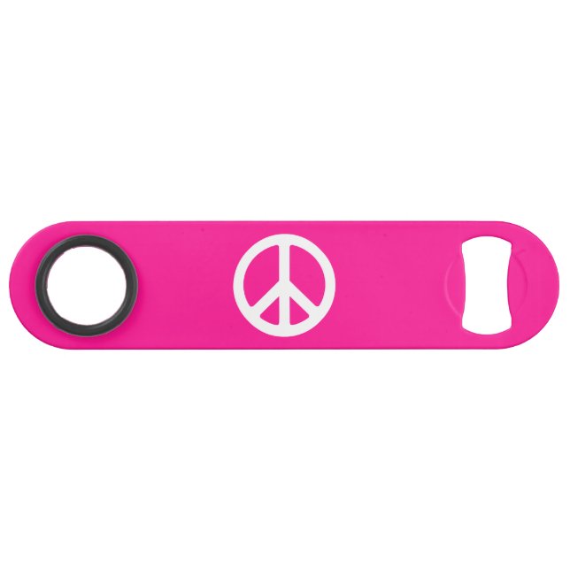 Deep Pink und White Peace Symbol Speedflaschenöffner (Rückseite Horizontal)