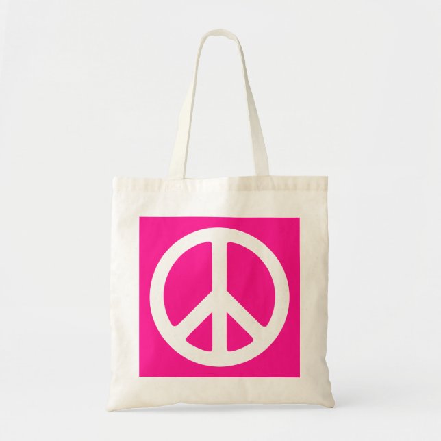 Deep Pink und White Peace Symbol Tragetasche (Vorne)