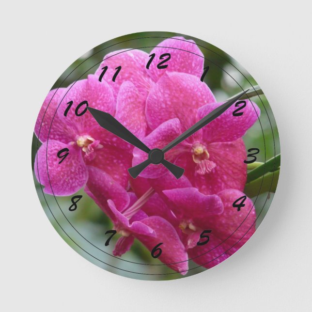 Deep Pink Vanda Orchid Runde Wanduhr (Vorderseite)
