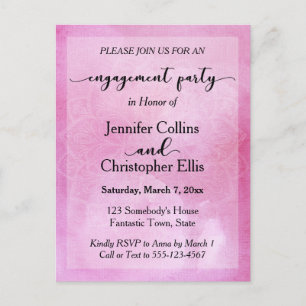 Deep Pink Watercolor Mandala Engagement Party Einladungspostkarte