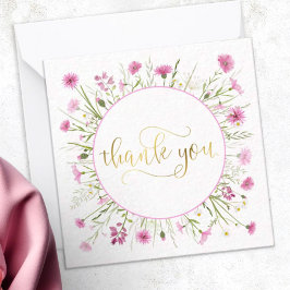 Deep Pink Wildflower And Gold Thank You Note Card Mitteilungskarte