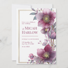 Deep Plum Hellebore Botanische Goldene Rahmen Hoch Einladung