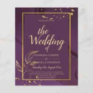 DEEP PURPLE GOLD LEAVES Hochzeitseinladung Flyer