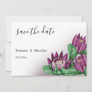 Deep Purple King Protea Aquarell-Kunst Save The Date