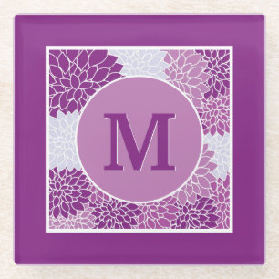 Deep Purple Monogrammierte Dahlienblüten Glasuntersetzer