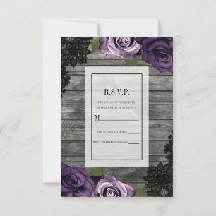 Deep Purple Roses Rustic Wood Schwarz Spitze RSVP Einladung