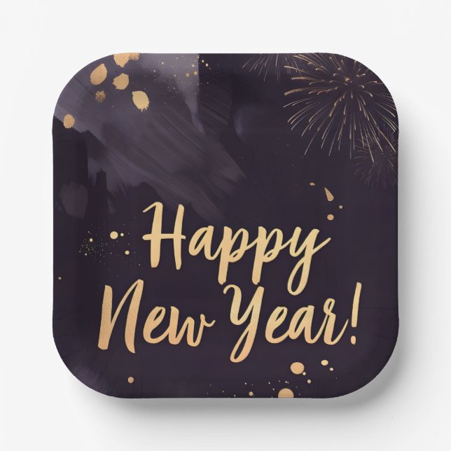 Deep Purple Strokes-New Year's Card Pappteller (Vorderseite)