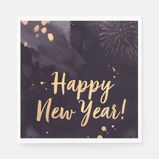 Deep Purple Strokes-New Year's Card Serviette (Vorderseite)
