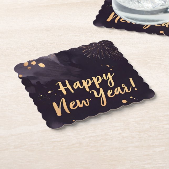 Deep Purple Strokes-New Year's Card Untersetzer (angewinkelt)