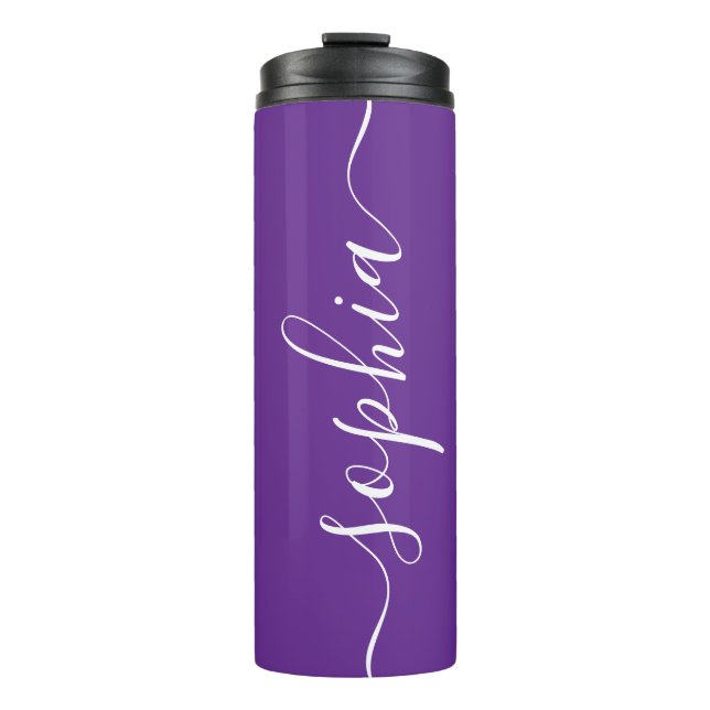 Deep Purple White Schrift Custom Thermal Tumbler Thermosbecher (Vorderseite)