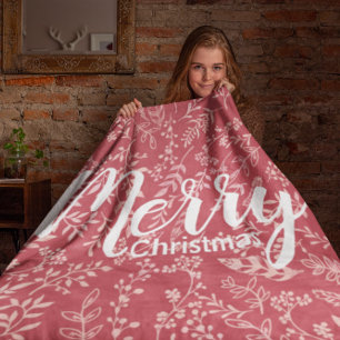 Deep Raspberry Boho Floral Feather Weihnachten Fleecedecke