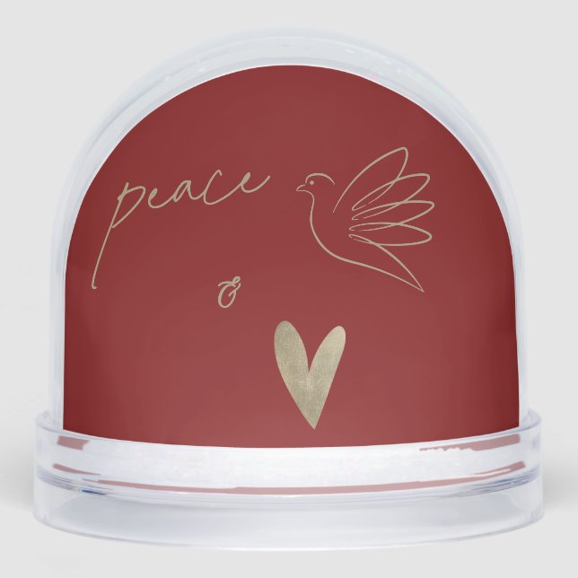 Deep Red and Gold Peace & Love Photo Christmas Schneekugeln (Vorderseite)