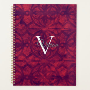 Deep Red Batik Elegant Monogram Name Planner Planer