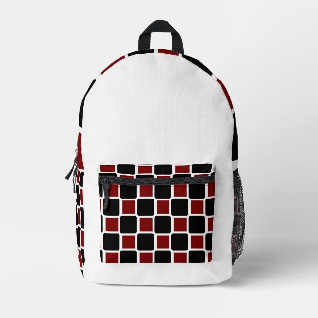 Deep Red & Black Modern Geometric Backpack . Bedruckter Rucksack (Vorderseite)